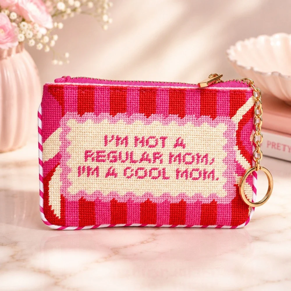 Hi Peach Layne Cool Mom Needlepoint Keychain Pouch